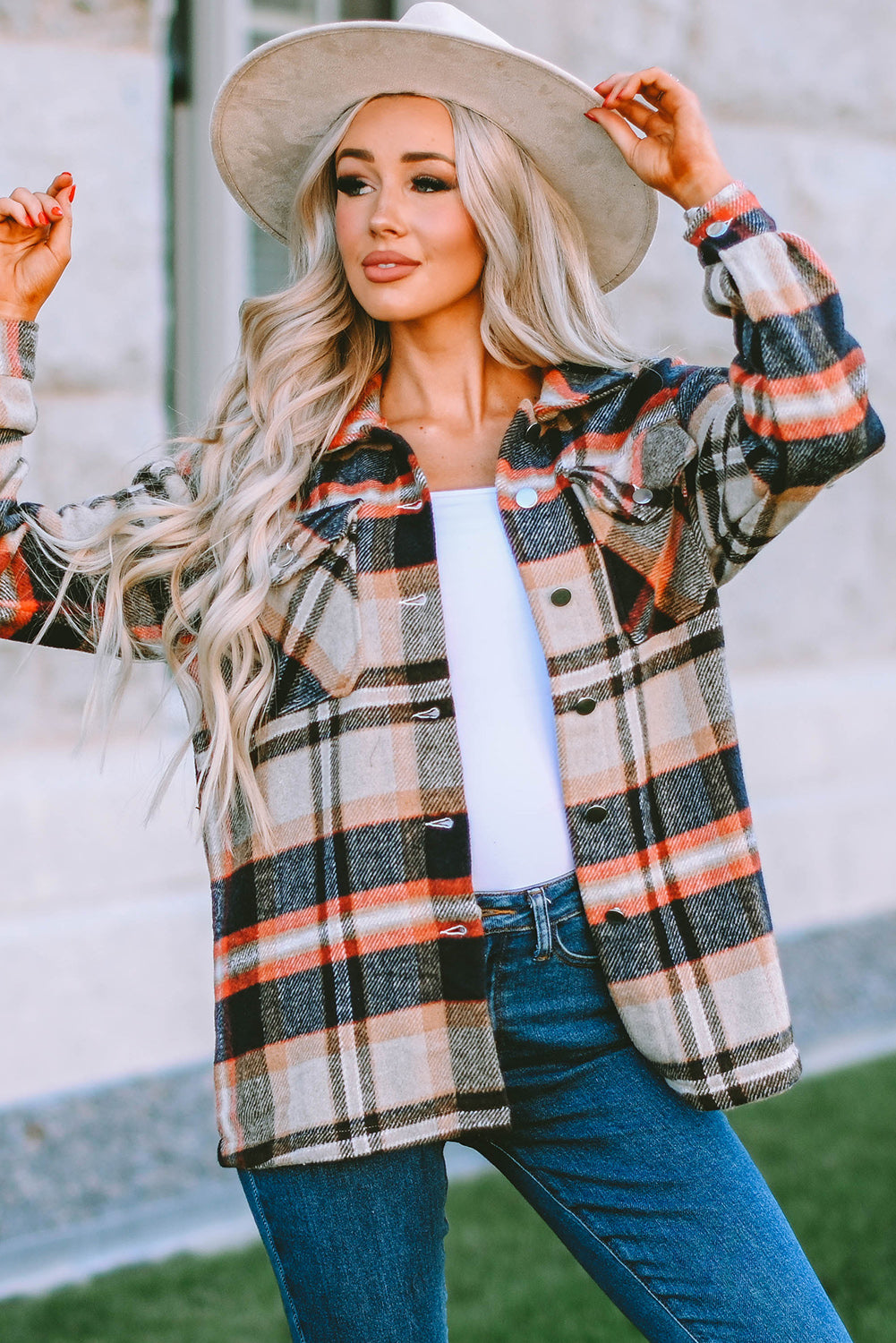 Multicolor Plaid Casual Button Up Flannel Shacket