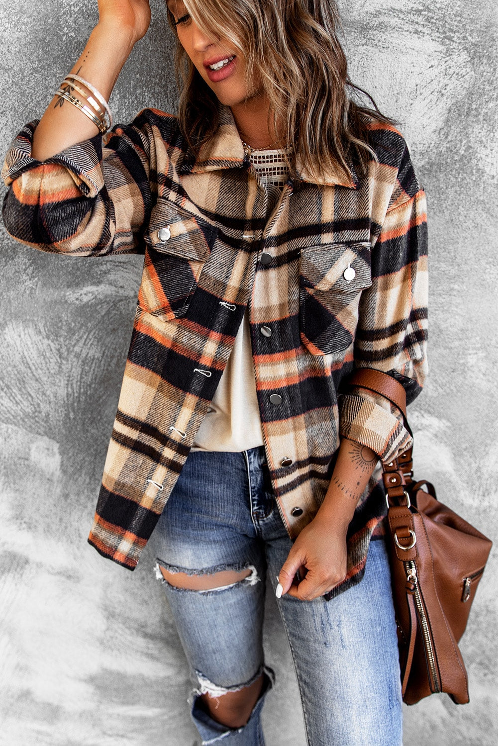 Multicolor Plaid Casual Button Up Flannel Shacket