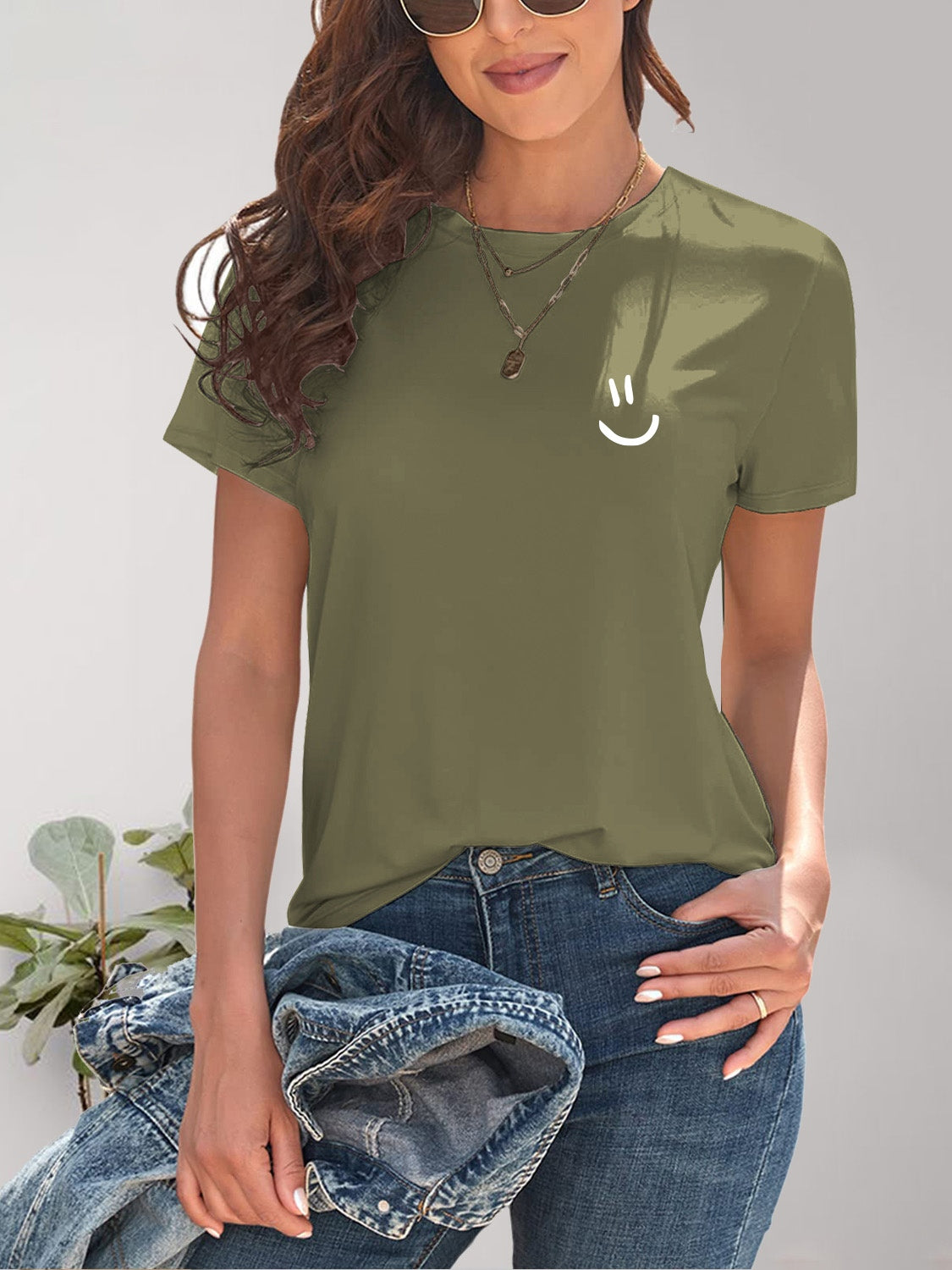 Smile Graphic Round Neck Short Sleeve T-Shirt