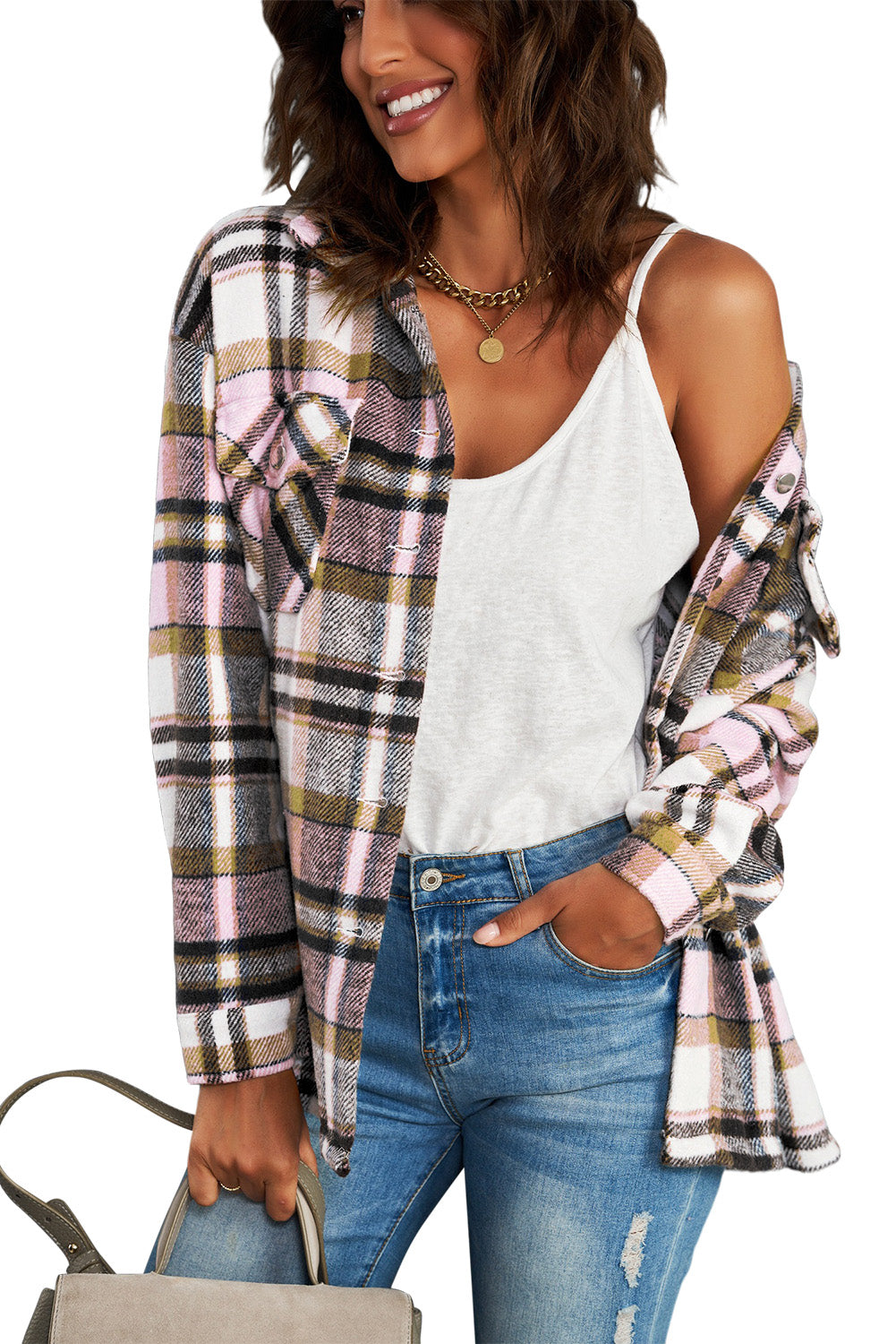 Multicolor Plaid Casual Button Up Flannel Shacket