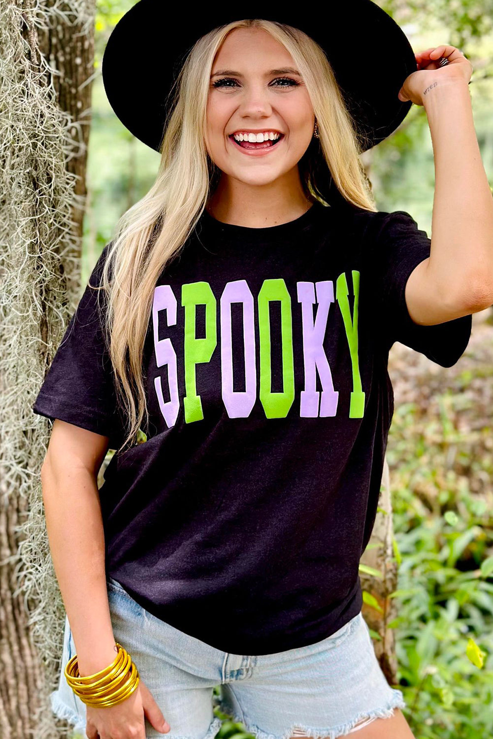 Black SPOOKY Loose Fit Crew Neck Halloween T Shirt