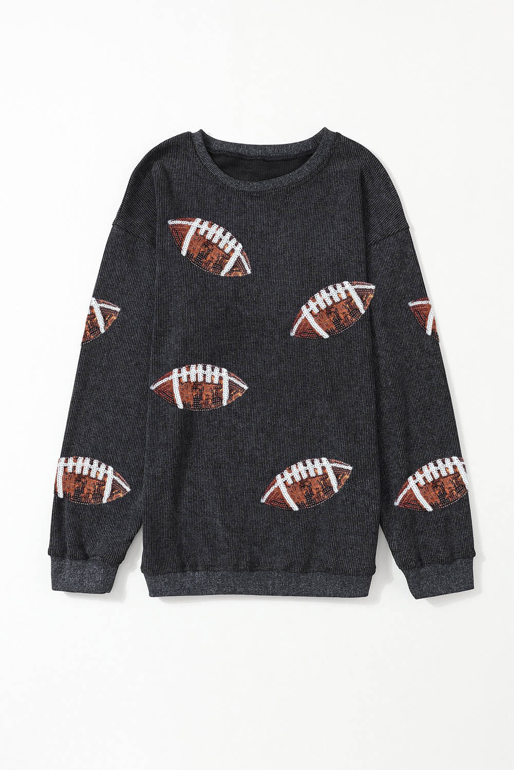 Green Sequin Rugby Graphic Corded Baggy Sweatshirt