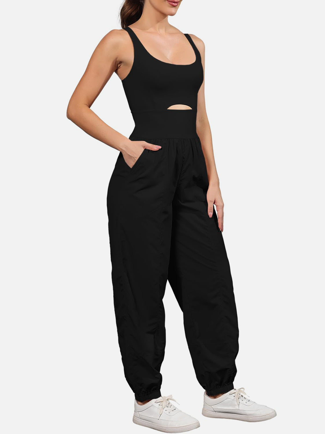 Cutout Scoop Neck Wide Strap Jumpsuit