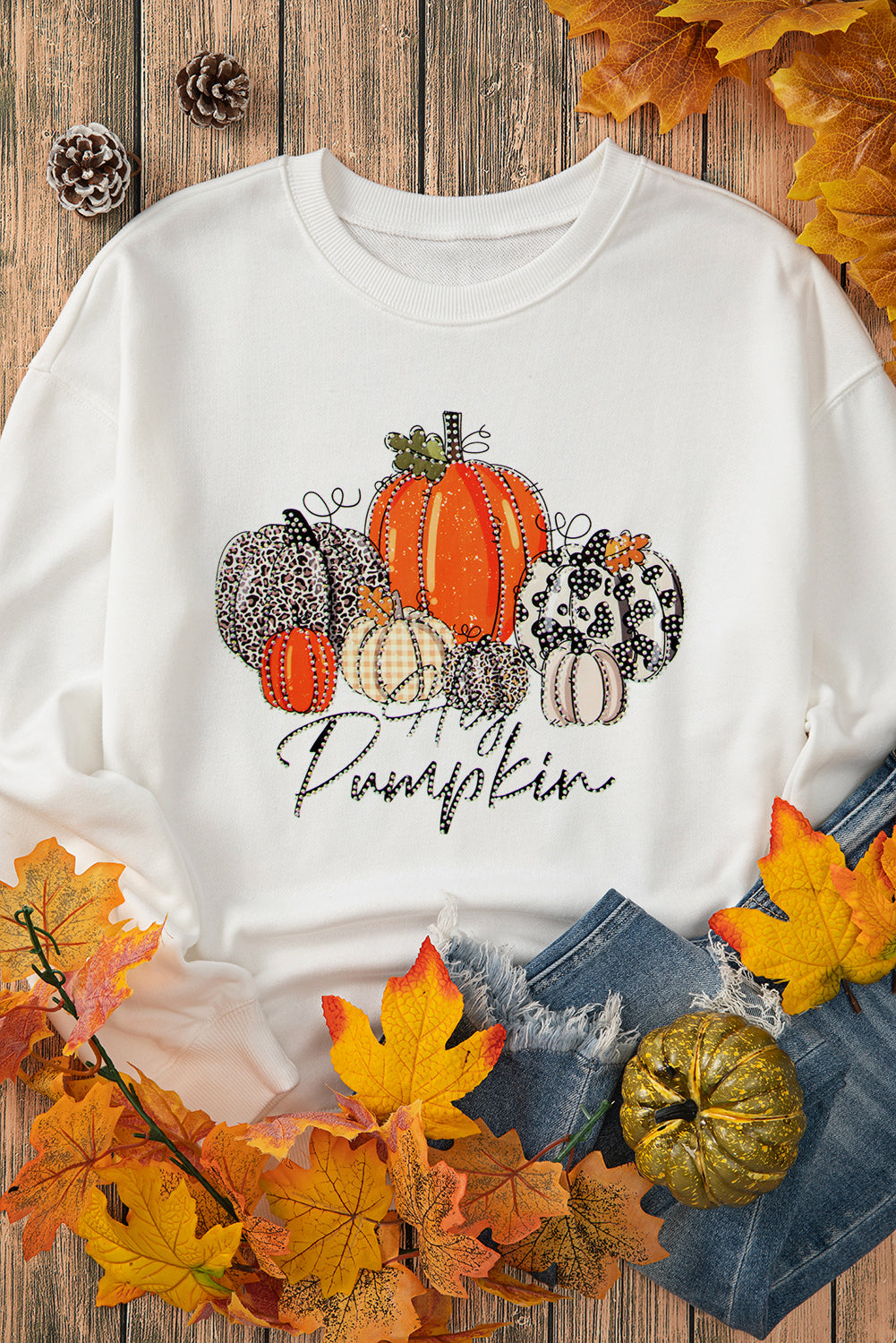 Beige Rhinestone Pumpkin Graphic Thanksgiving Sweatshirt