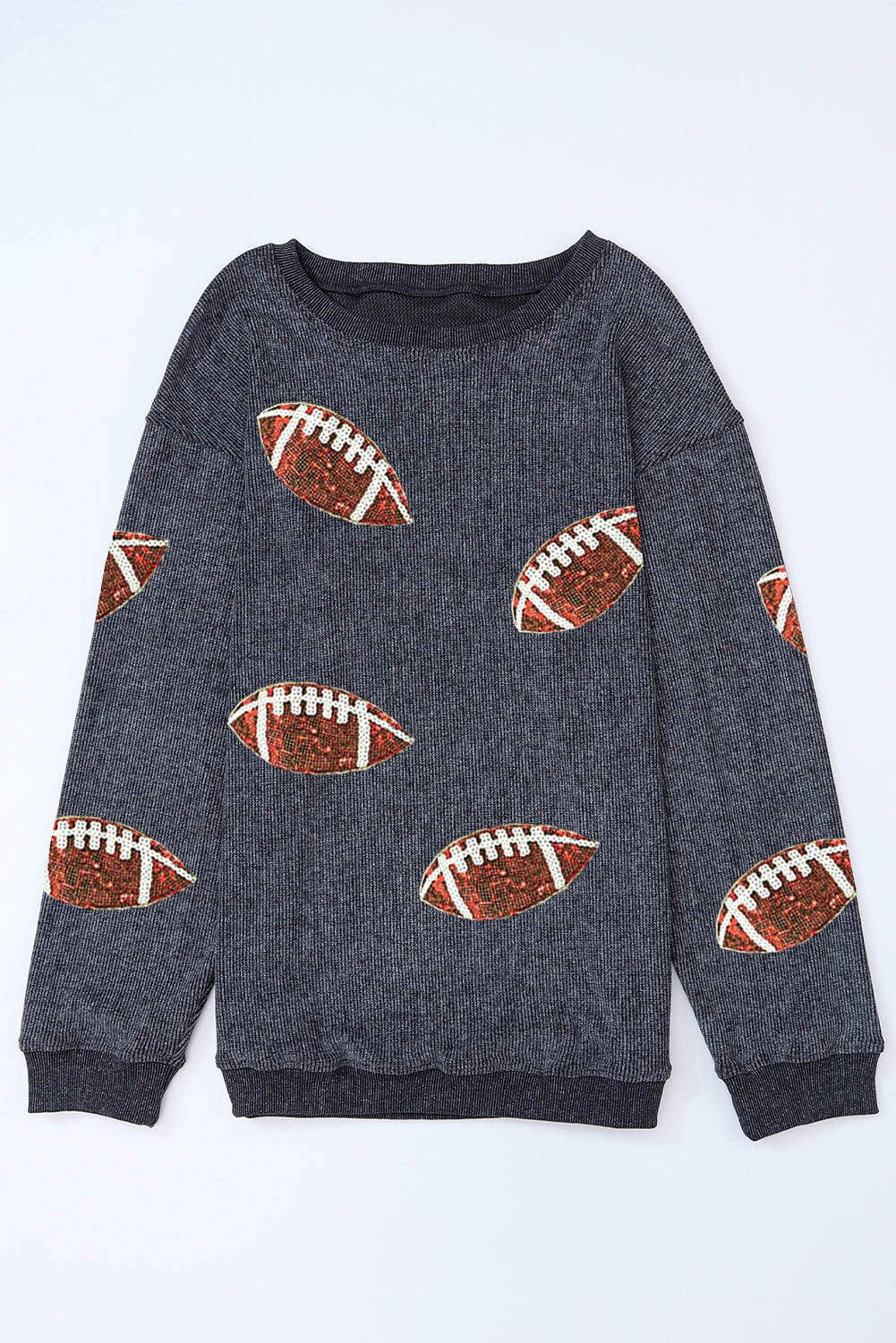 Green Sequin Rugby Graphic Corded Baggy Sweatshirt