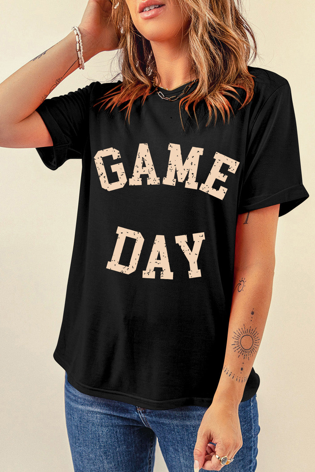 White GAME DAY Graphic Crewneck T Shirt