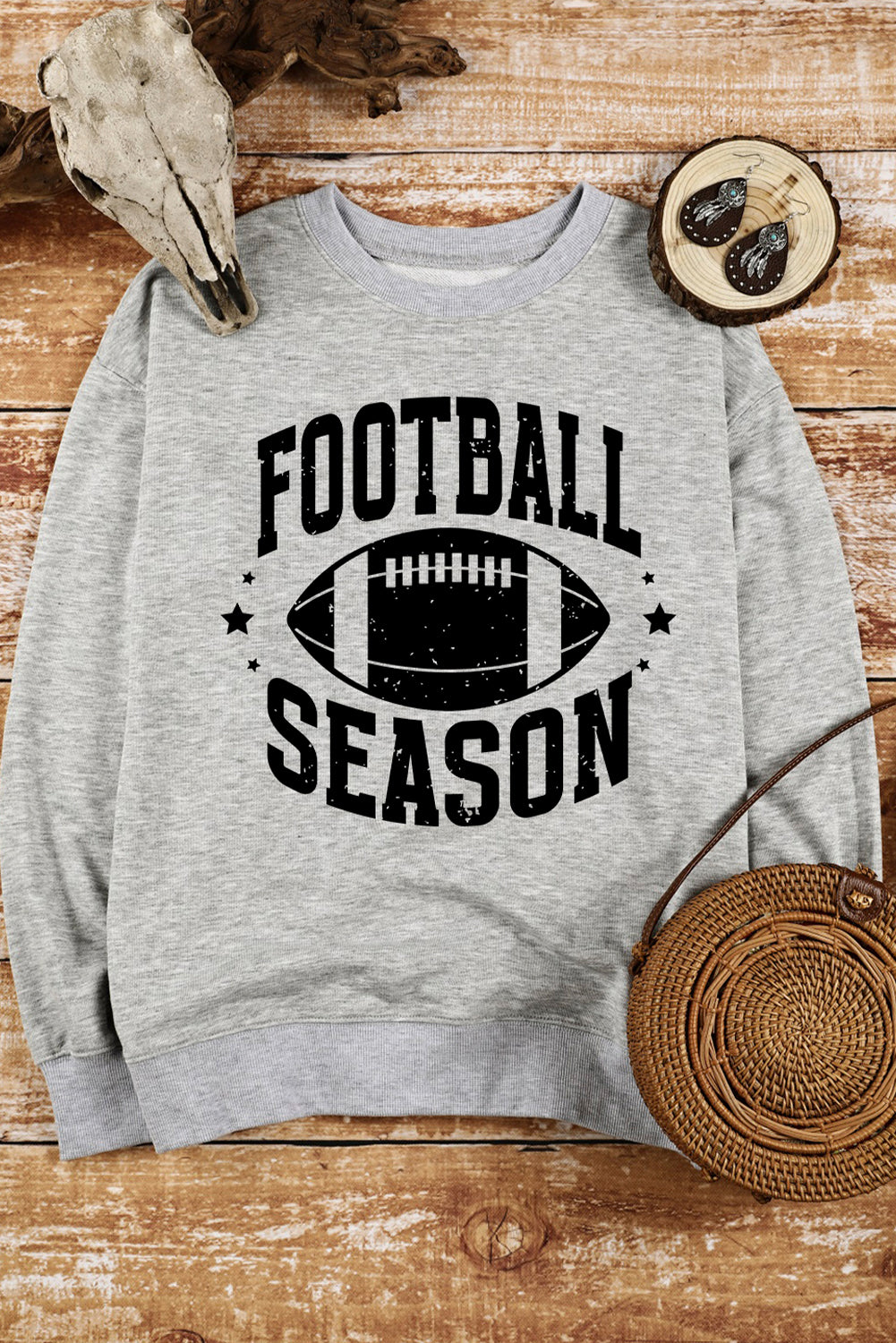 Gray Rugby Football Season Graphic Sweatshirt