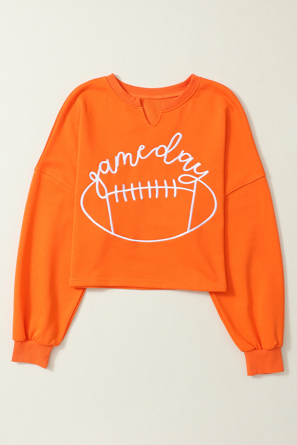 Orange Game Day Lettering Rugby Notched Neck Cropped Sweatshirt