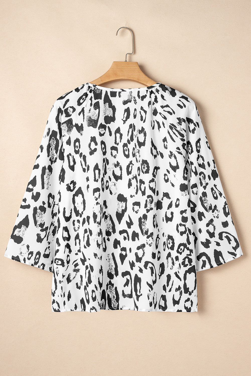 Khaki Leopard Print V Neck 3/4 Sleeve Blouse