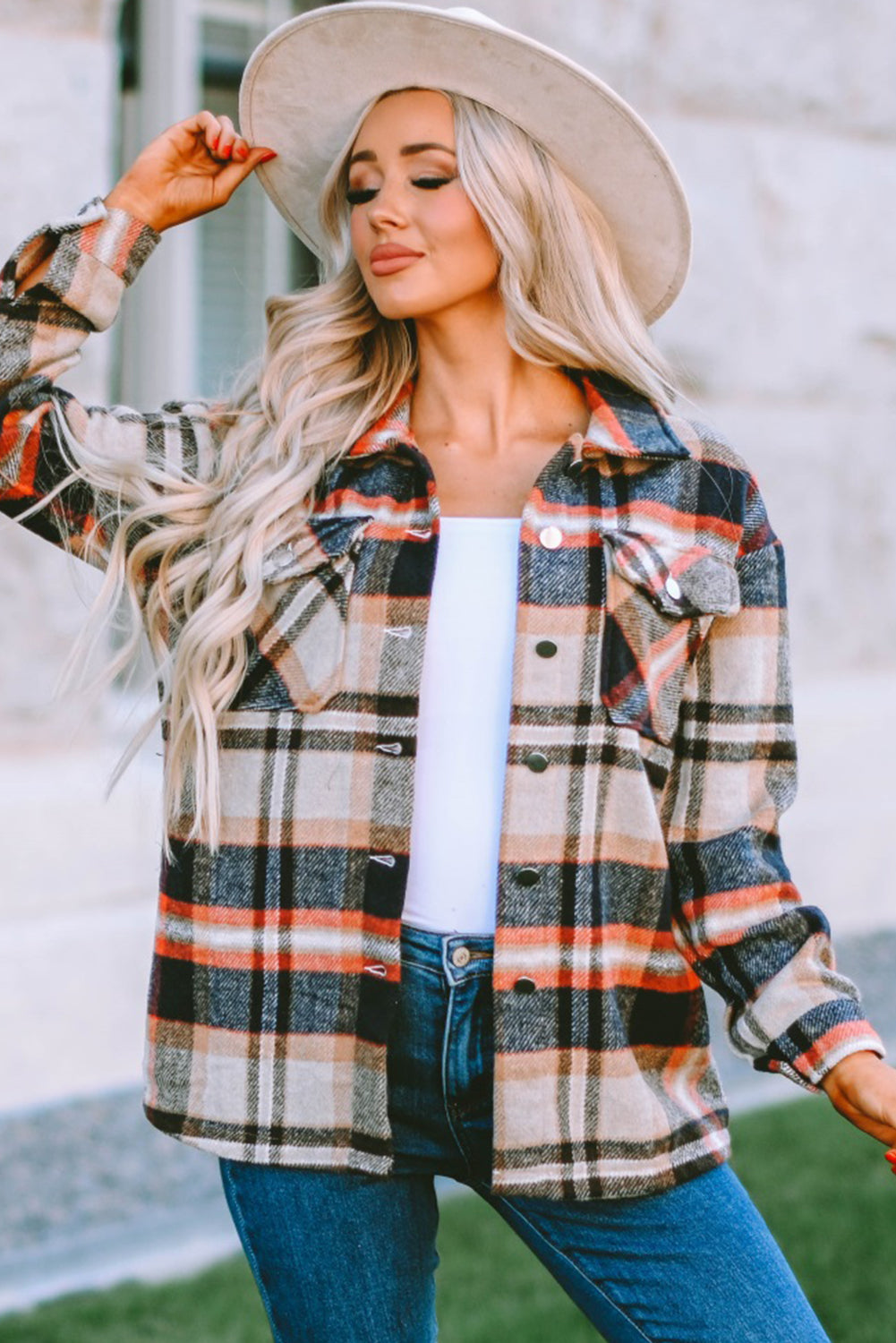 Multicolor Plaid Casual Button Up Flannel Shacket