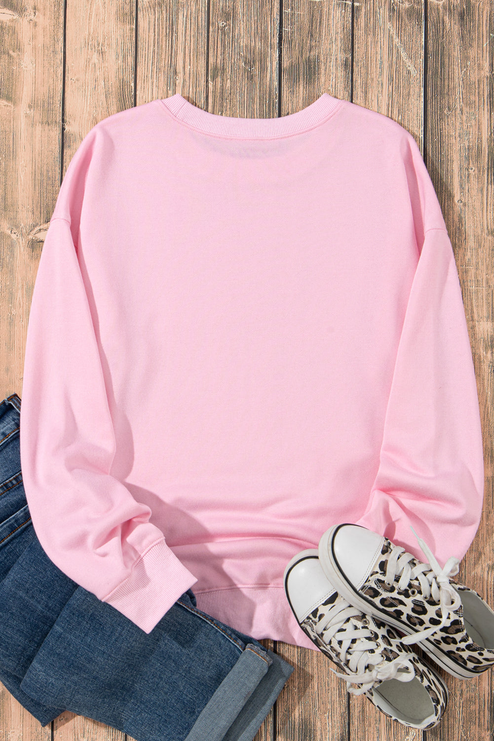 Pink Ghost Bowknot Print Drop Shoulder Halloween Graphic Sweatshirt