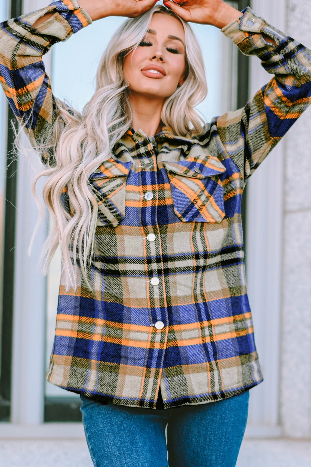 Multicolor Plaid Casual Button Up Flannel Shacket