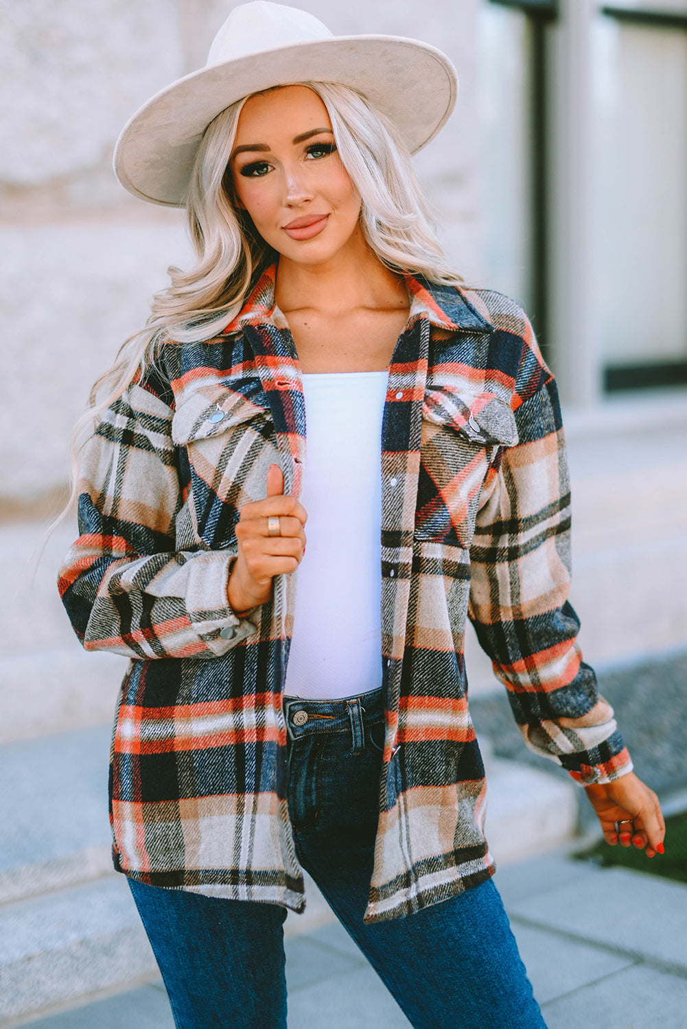 Multicolor Plaid Casual Button Up Flannel Shacket