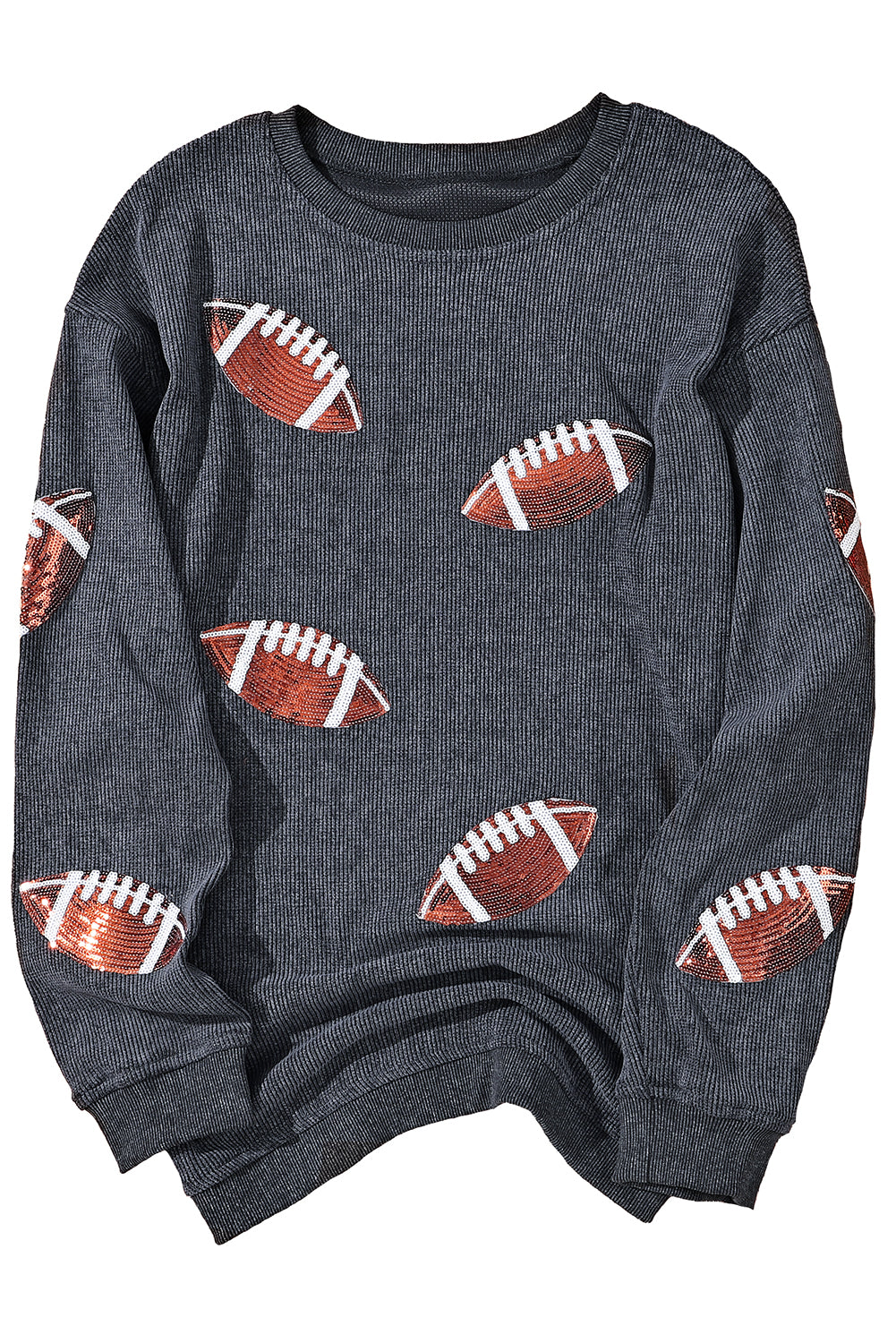 Green Sequin Rugby Graphic Corded Baggy Sweatshirt