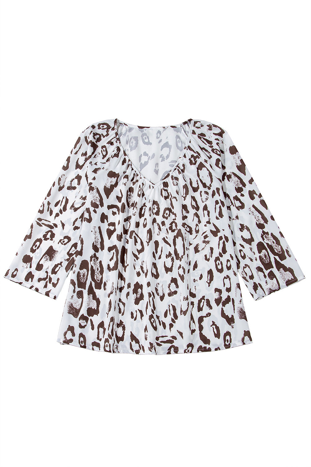 Khaki Leopard Print V Neck 3/4 Sleeve Blouse