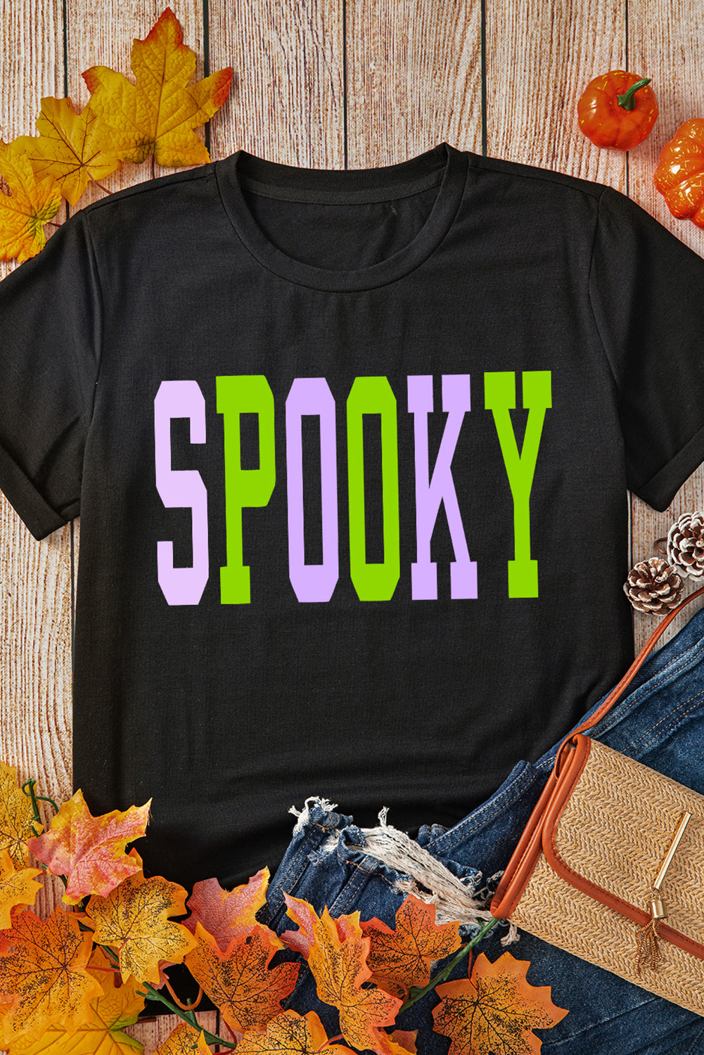 Black SPOOKY Loose Fit Crew Neck Halloween T Shirt