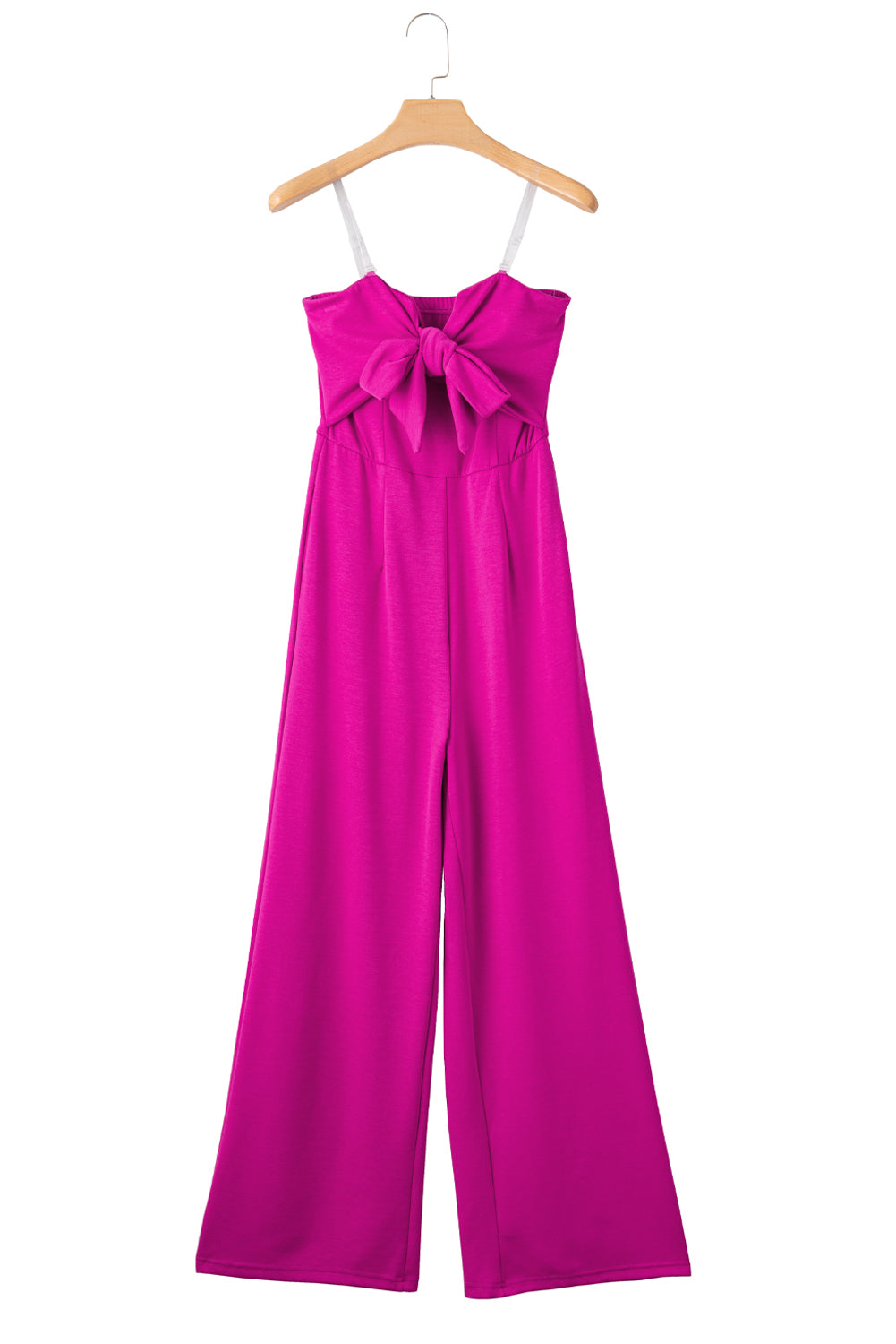 Bright Pink Bowknot Strapless Wide Leg Jumpsuit