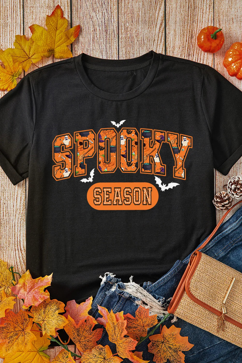 SPOOKY SEASON Round Neck Short Sleeve T-Shirt