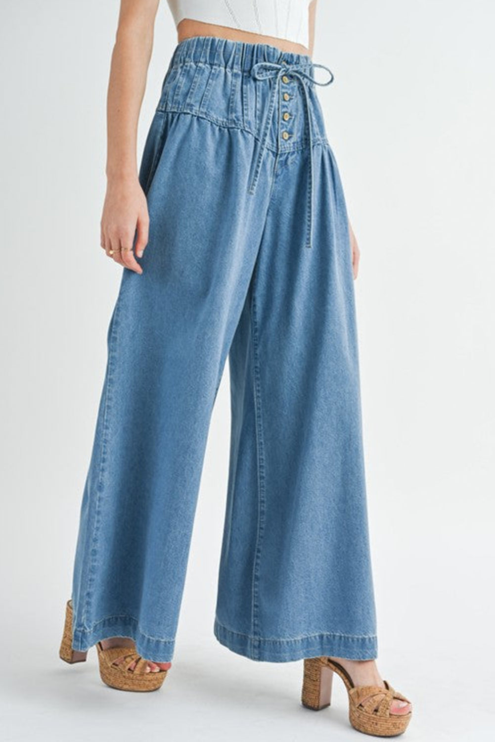 Carbon Grey Mineral Wash Button High Waist Wide Leg Jeans