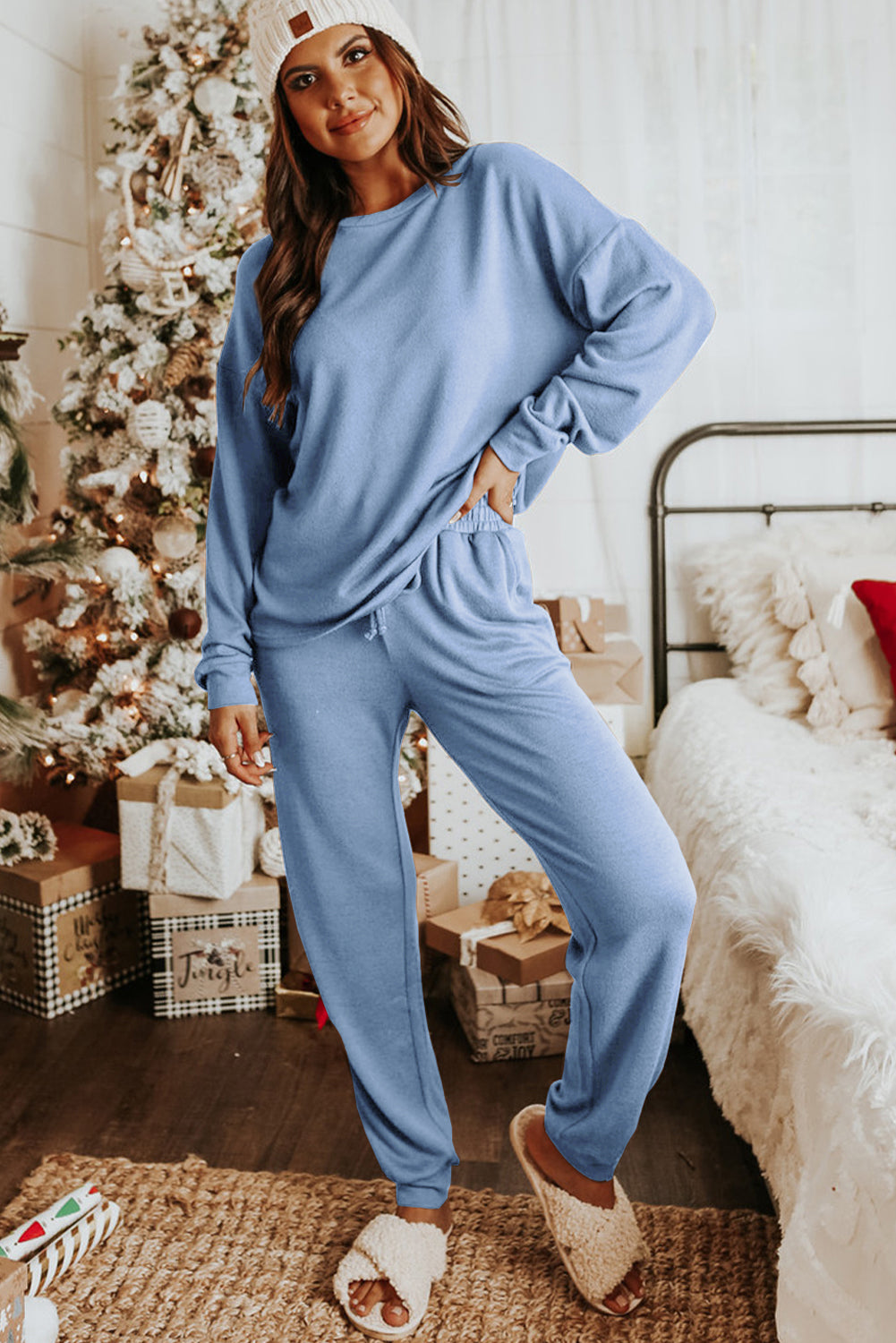 Khaki Long Sleeve Pullover & Jogger Pants Loungewear Set