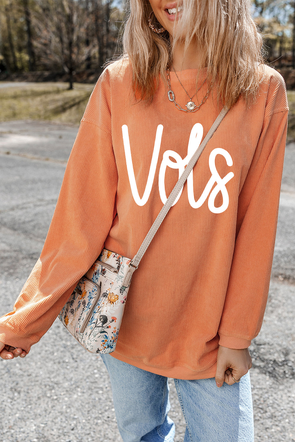 Orange Vols Letter Graphic Crinkle Ribbed Oversized Sweatshirt