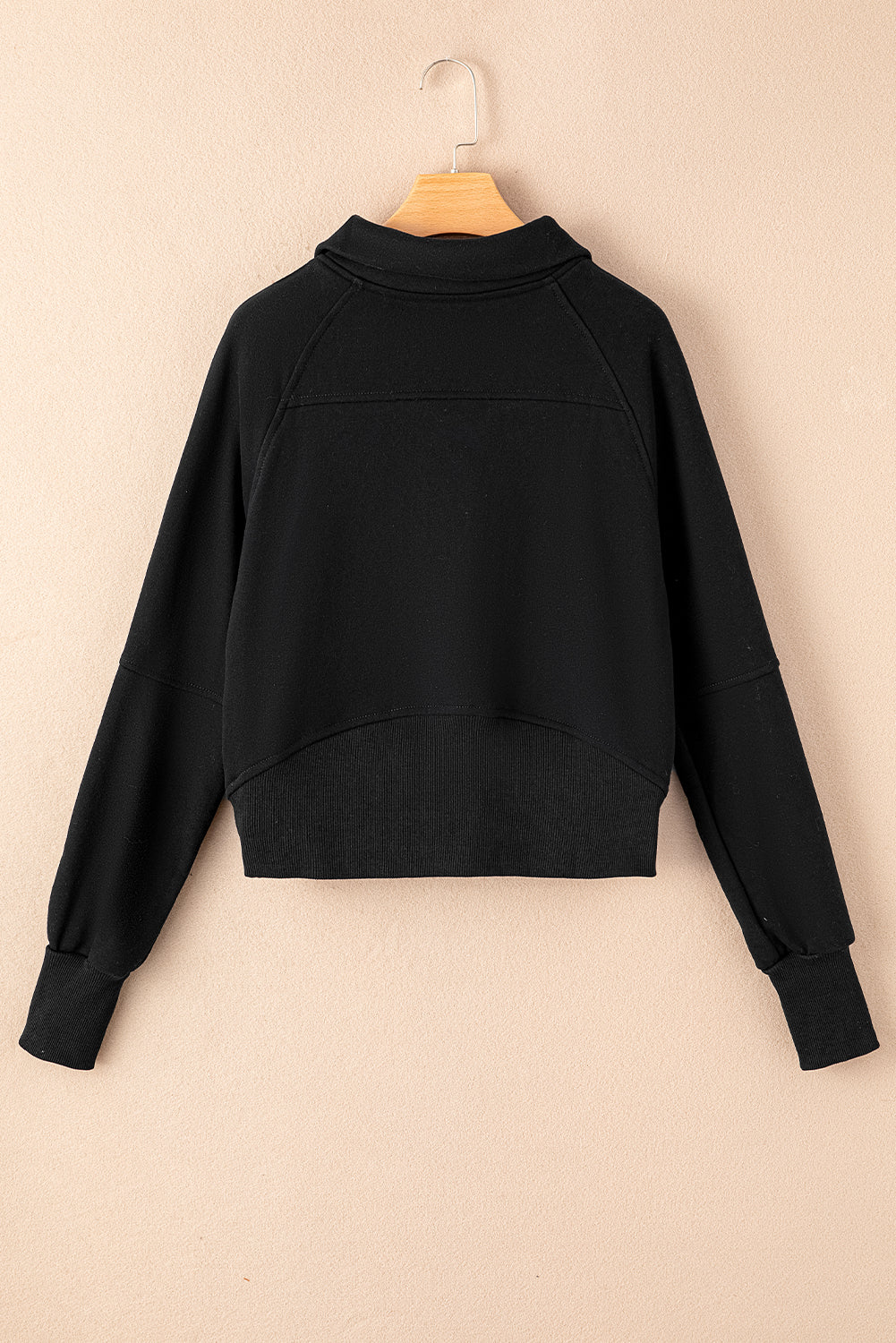 Green Zip Up Stand Collar Ribbed Thumbhole Sleeve Sweatshirt