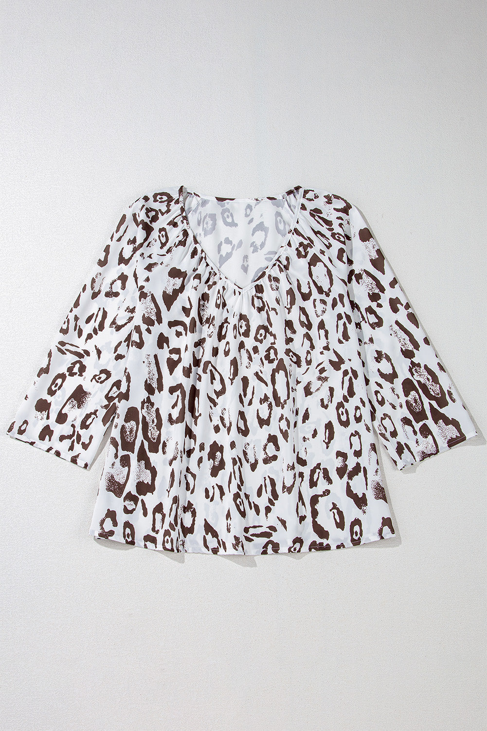 Khaki Leopard Print V Neck 3/4 Sleeve Blouse