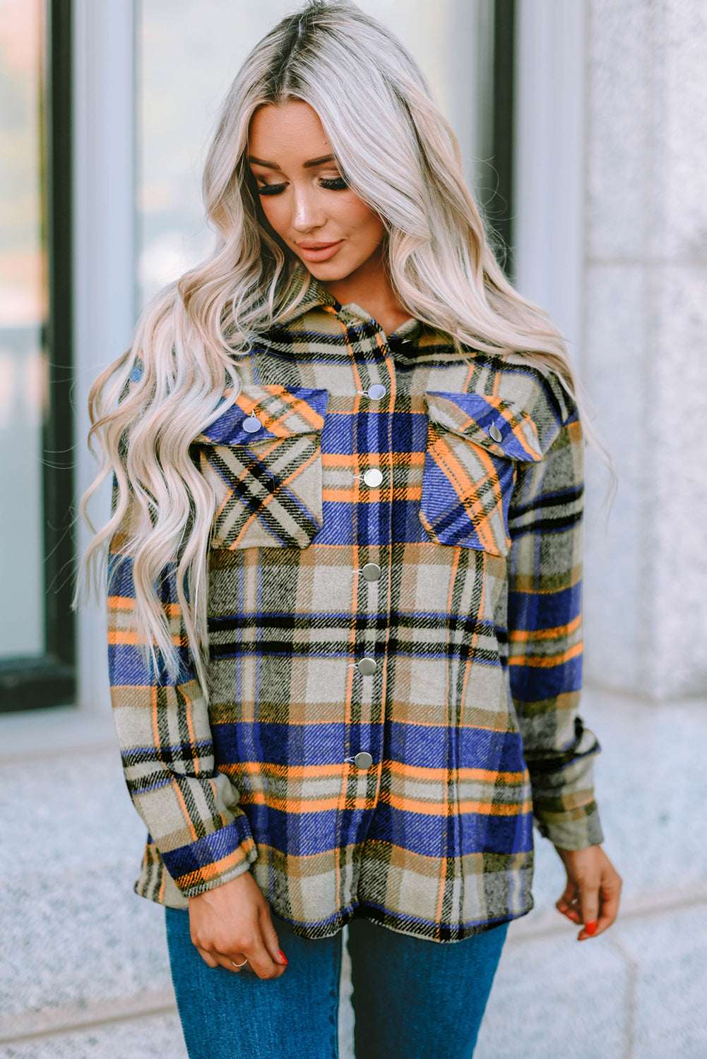 Multicolor Plaid Casual Button Up Flannel Shacket