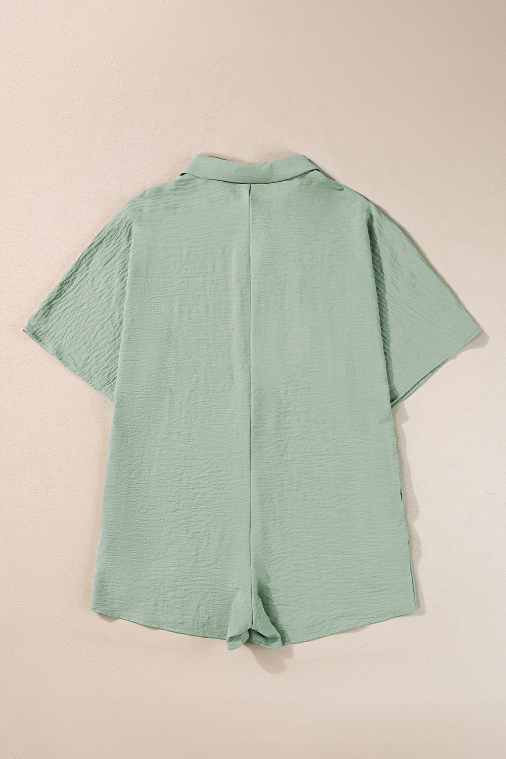 Spinach Green Plain Half Button Collared Pocket Loose Romper