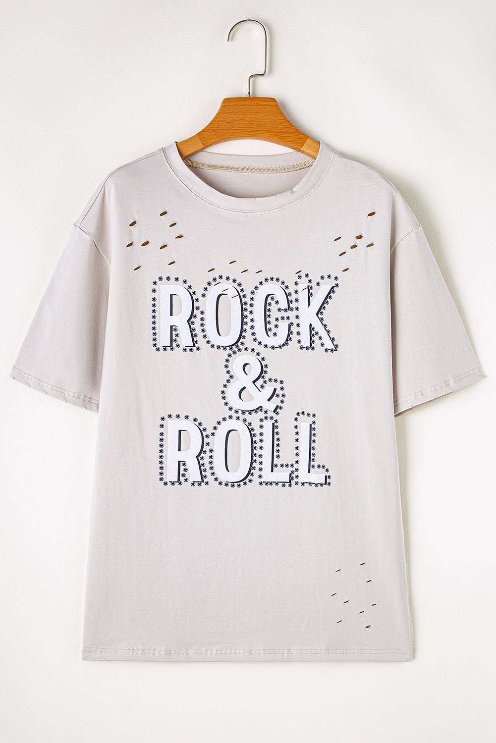 Gray Rock & Roll Graphic Ripped Oversized Tee