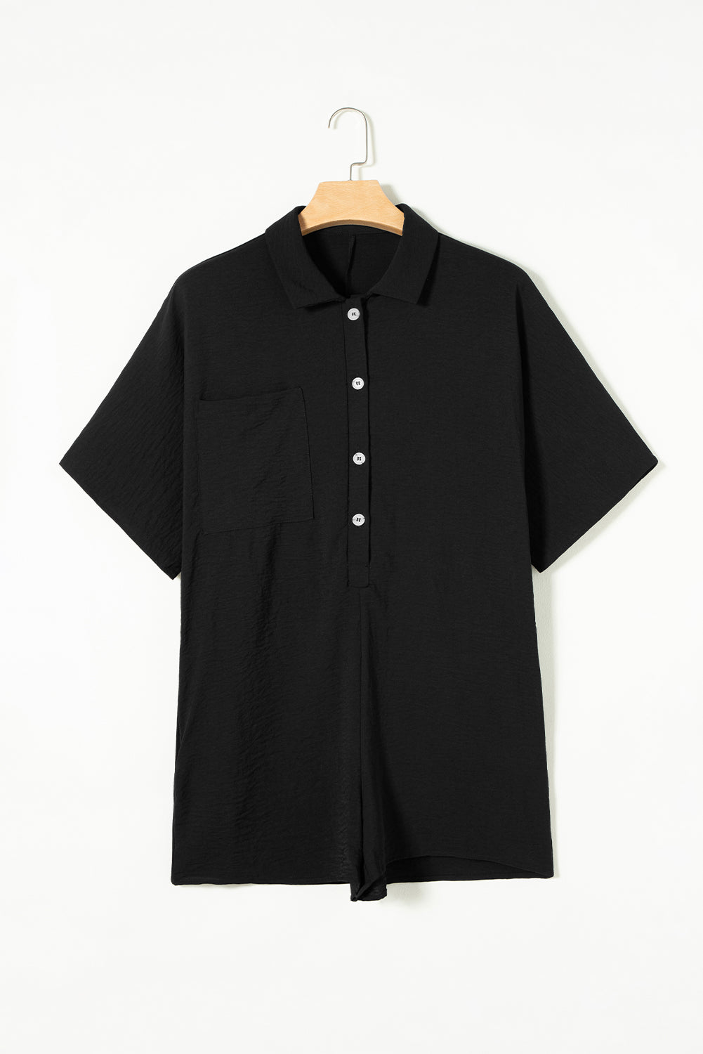 Black Half Button Collared Loose Romper