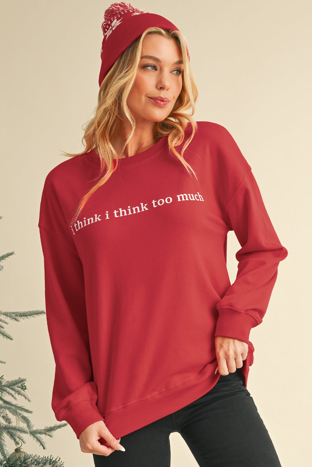 I Think I Think Too Much (Your Thoughts Are Not Facts) Red Graphic Sweatshirt