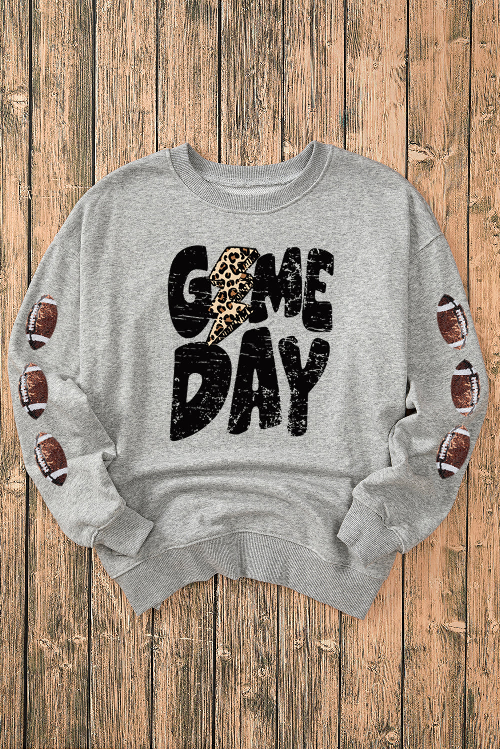 Gray GAME DAY Sequin Rugby Graohic Drop Shoulder Sweatshirt