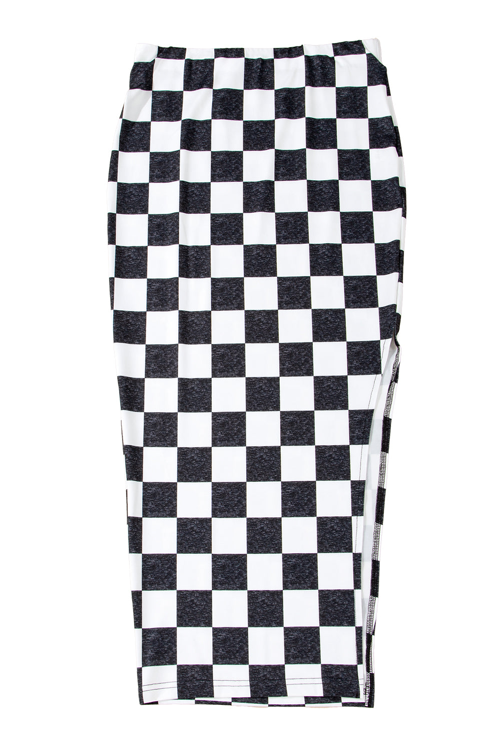 Rose Checkered Print Side Slit Slim Fit Midi Skirt