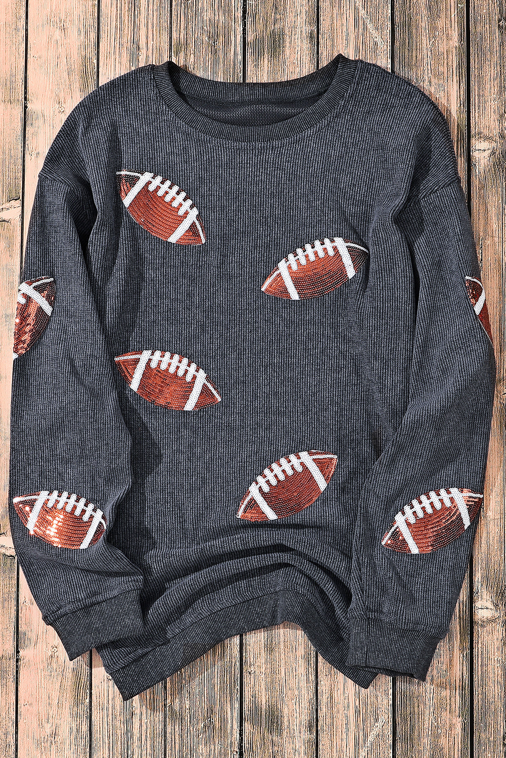 Green Sequin Rugby Graphic Corded Baggy Sweatshirt