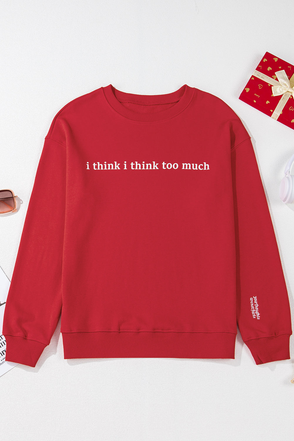 I Think I Think Too Much (Your Thoughts Are Not Facts) Red Graphic Sweatshirt