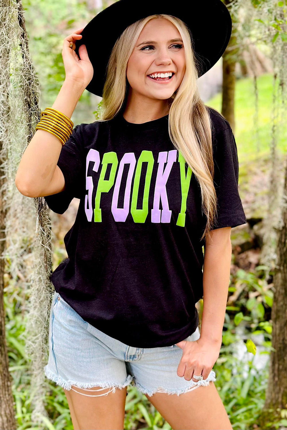 Black SPOOKY Loose Fit Crew Neck Halloween T Shirt