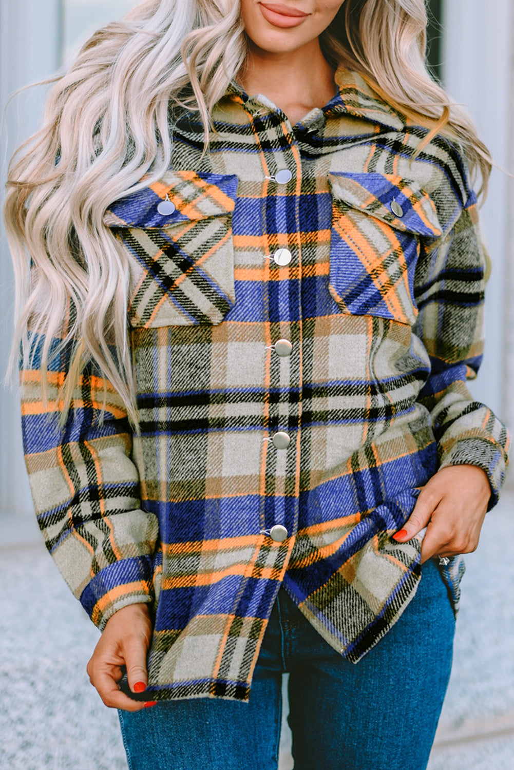 Multicolor Plaid Casual Button Up Flannel Shacket