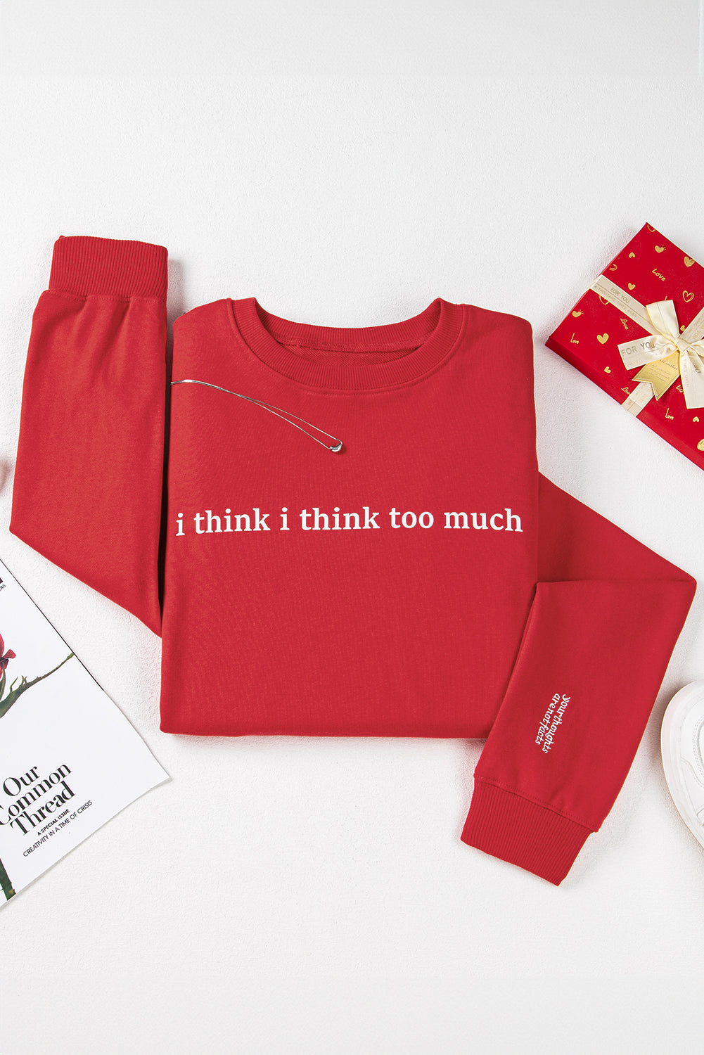 I Think I Think Too Much (Your Thoughts Are Not Facts) Red Graphic Sweatshirt