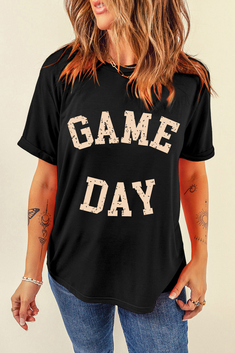 White GAME DAY Graphic Crewneck T Shirt