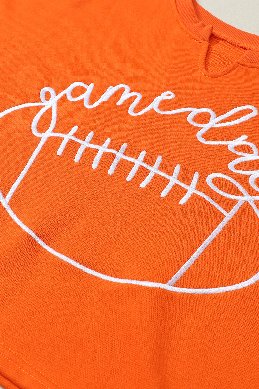 Orange Game Day Lettering Rugby Notched Neck Cropped Sweatshirt