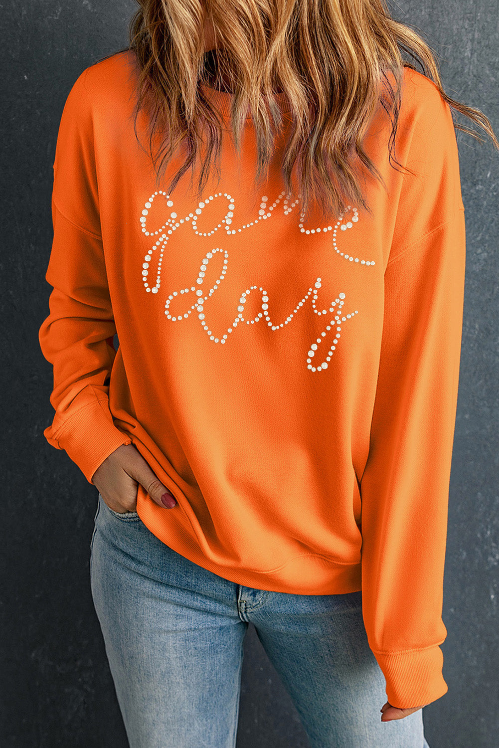 Orange Game Day Diamond Print Graphic Sweatshirt