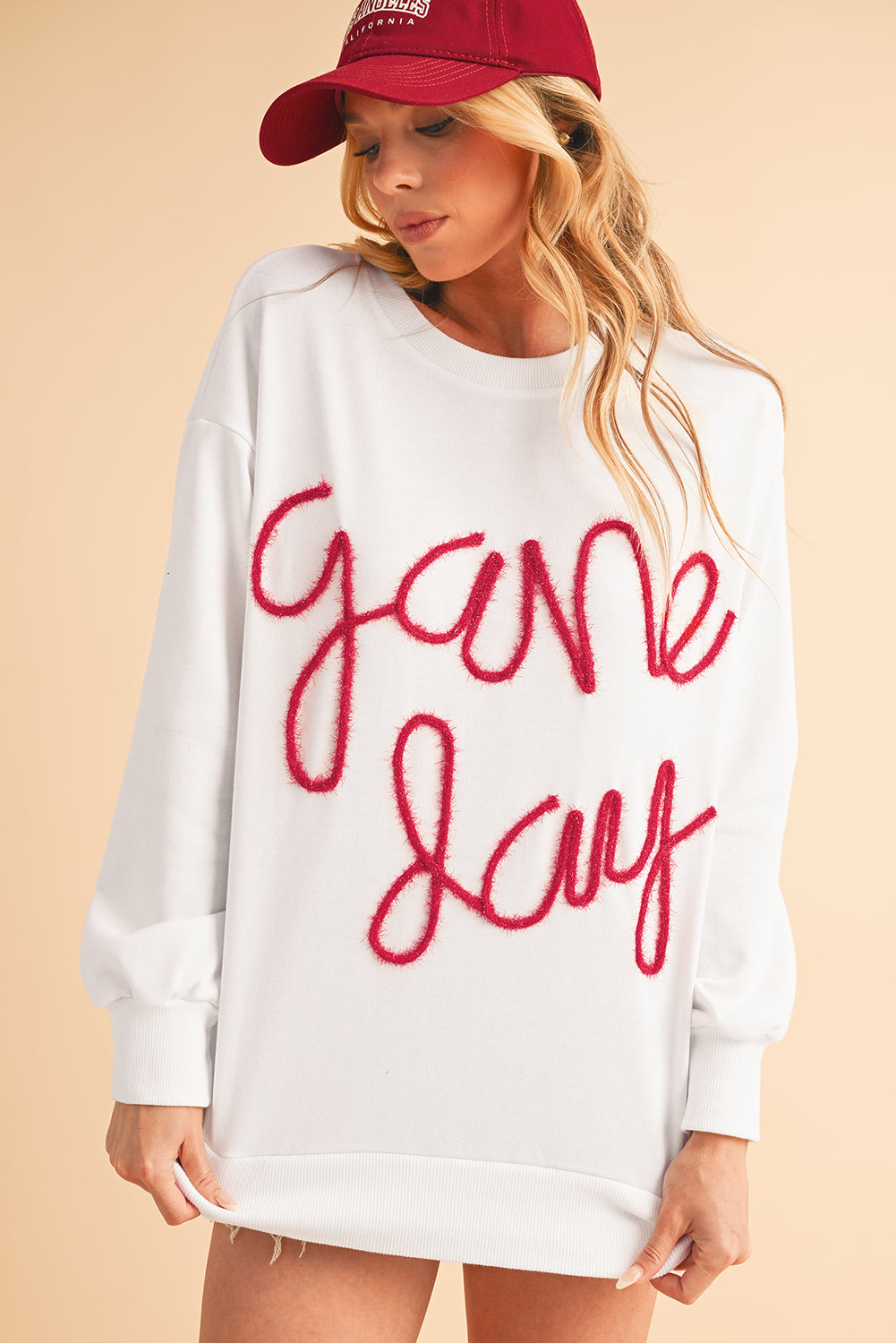 Dark Blue Tinsel Game Day Drop Shoulder Sweatshirt