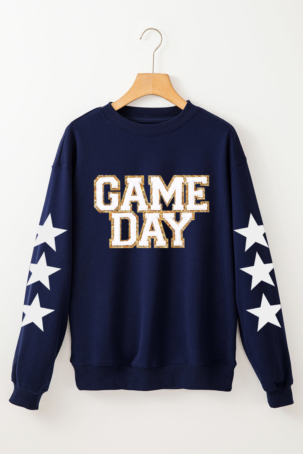 Navy Blue GAME DAY Star Sleeve Graphic Pullover Sweatshirt