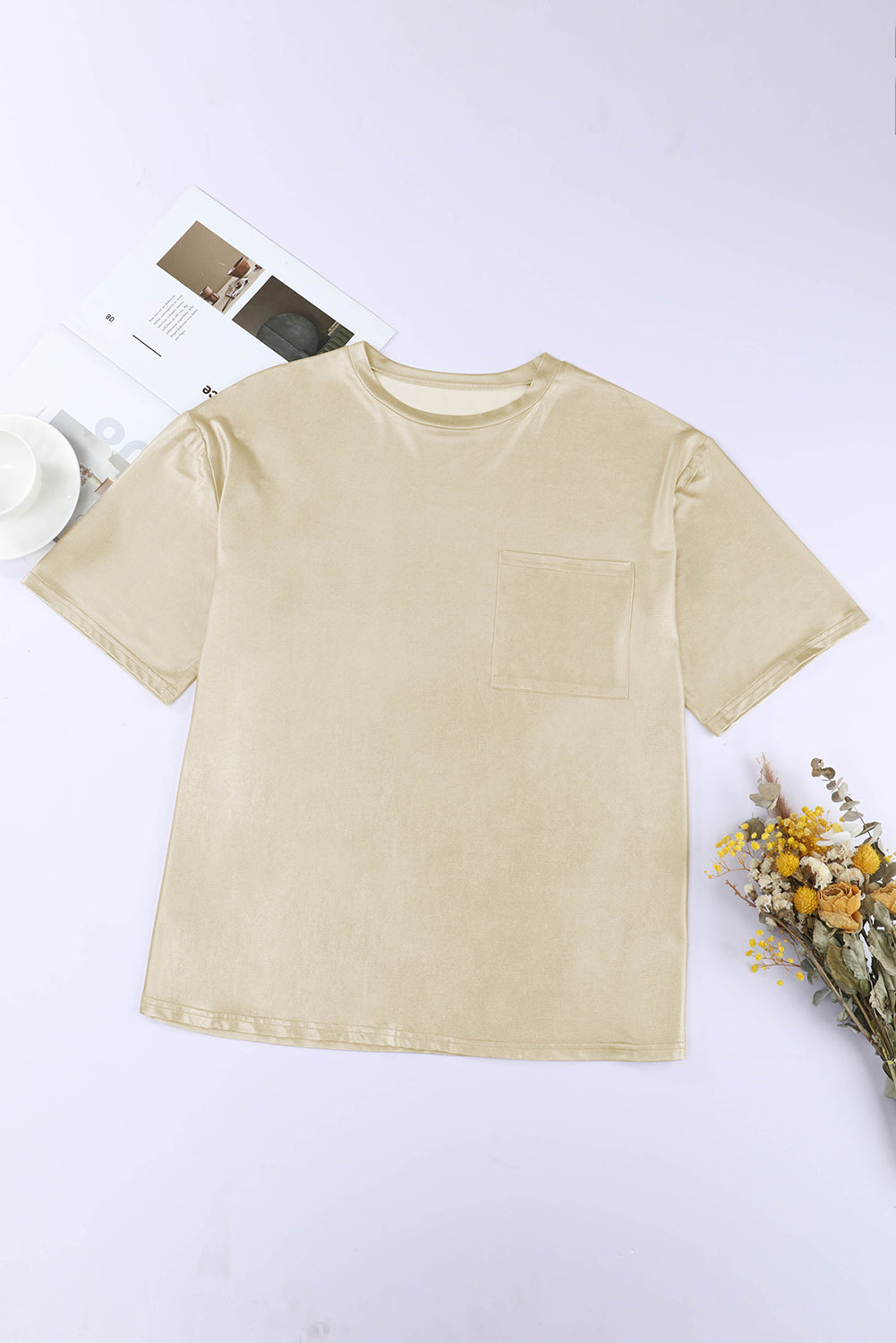 Apricot Solid Chest Pocket Loose Fit T Shirt