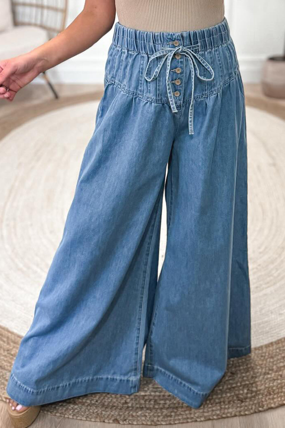 Carbon Grey Mineral Wash Button High Waist Wide Leg Jeans