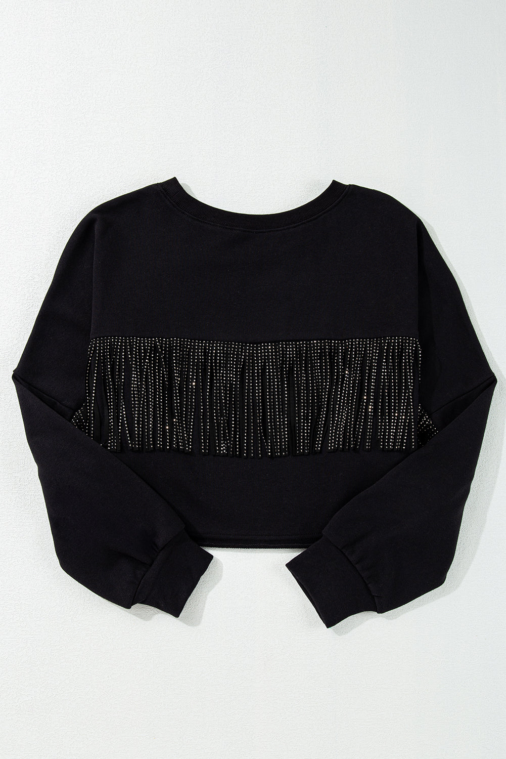 Black GAME DAY Rugby Sequin Tassel Cropped Sweatshirt