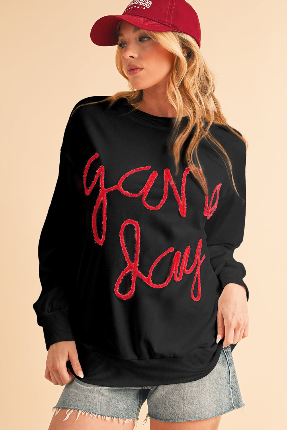 Dark Blue Tinsel Game Day Drop Shoulder Sweatshirt