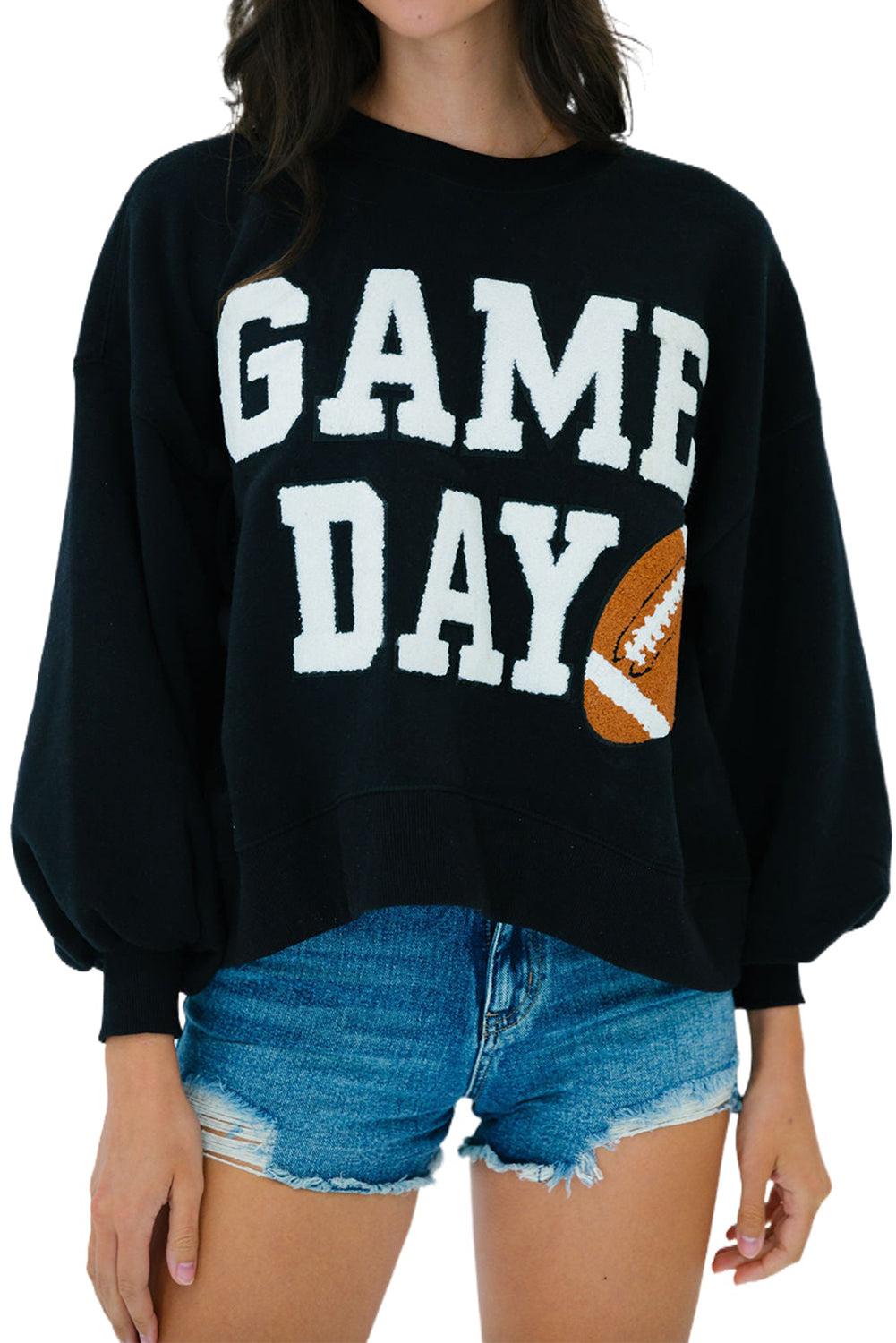 Black GAME DAY Graphic Varsity Pullover Sweatshirt