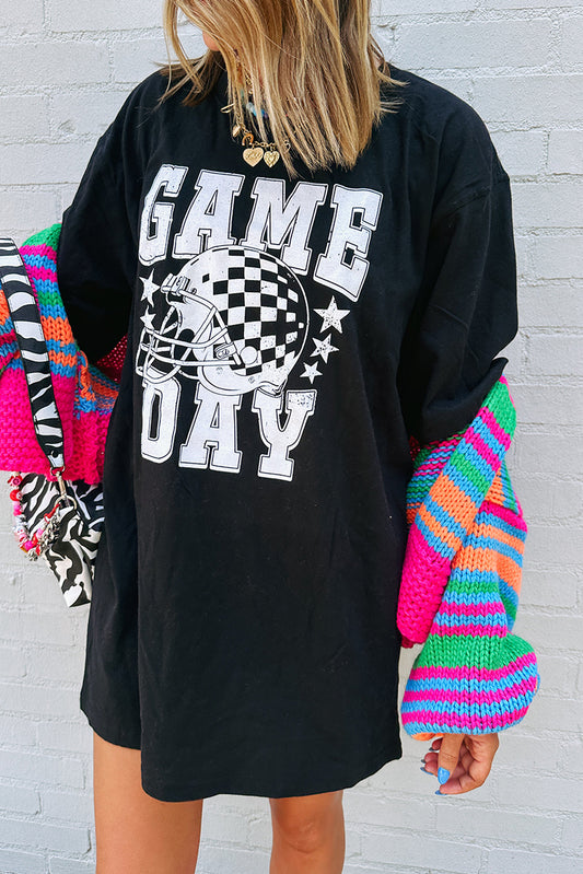 Black GAME DAY Checkerboard Rugby Helmet Printed Tunic T Shirt